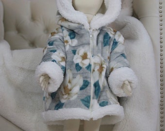 Abrigo de invierno de piel sintética para niña, chaqueta con capucha floral