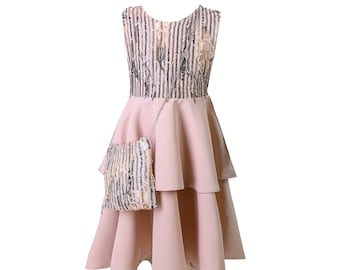 Vestido de lentejuelas rosas para niñas con bolso, atuendo para fiesta de cumpleaños infantil