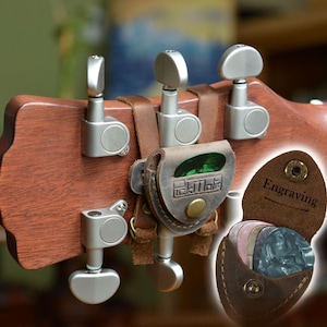 Custom Engraved - The PickMate - Guitar Pick Holder, Guitar Accessory, Music Gift, Gift for Him, Dad Gift, Leather Guitar, Pick Storage
