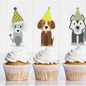 Topper de cupcake para cachorro de festa, animal de festa, cupcakes de aniversário