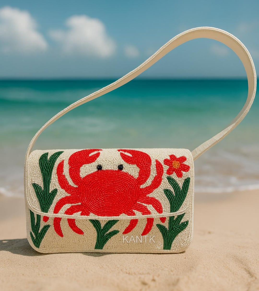 Beaded Beach Shell Shoulder Bag, Tropical Ocean Beaded Purse, Handmade ...