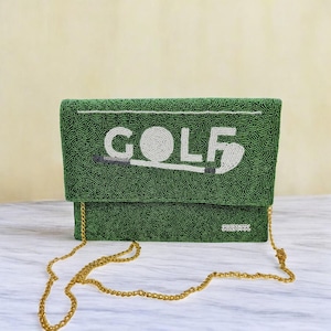 Handgefertigte Golf-Themen Perlen Abendtasche Vintage Golf Club bestickte Clutch und Geldbörse Tasche Einzigartiges Golf Geschenk für Frauen