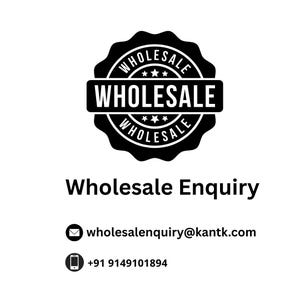 May include: Black and white logo with the word "WHOLESALE" in a circular design. The text "WHOLESALE ENQUIRY" is below the logo, along with an email address and phone number.