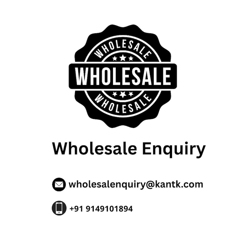 May include: Black and white logo with the word "WHOLESALE" in a circular design. The text "WHOLESALE ENQUIRY" is below the logo, along with an email address and phone number.