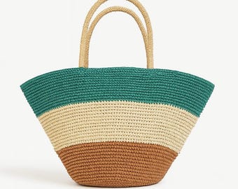 Bolsa tote de ráfia feita à mão, bolsa de praia ecológica, bolsa de viagem, bolsa de verão, bolsa de ombro boho chique