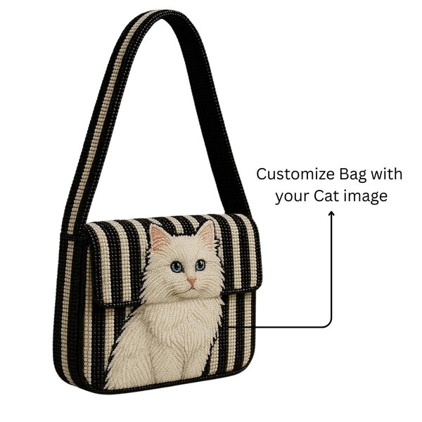 Sac à bandoulière en perles, sac à main pour chat fabriqué à la main, sac en perles pour les amoureux des chats, cadeau unique pour sac à main en perles, sac à main en bandoulière pour chat