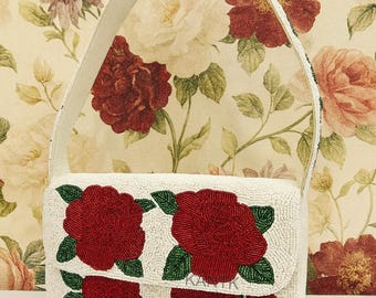 花柄ビーズクラッチ 花柄ビーズバッグ クロスボディバッグ - Etsy 日本