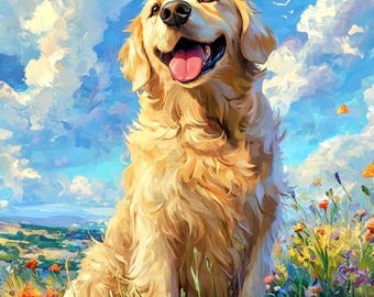キャンバスに描かれた犬の油絵、手描きのオリジナル、サイズ 12 x 12