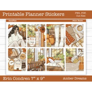 Adesivi stampabili per planner autunnali, kit di adesivi settimanali, Amber Dreams, adesivi per planner Erin Condren, kit di adesivi verticali, file di taglio, Cricut PNG