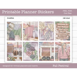 Planificateur d'autocollants imprimables, kit d'autocollants hebdomadaires, automne, Erin Condren autocollants imprimables, autocollants numériques, Cricut PNG, Festival d'automne