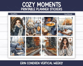 Kit de pegatinas semanales "Momentos acogedores" para Erin Condren y planificadores verticales (imprimible)