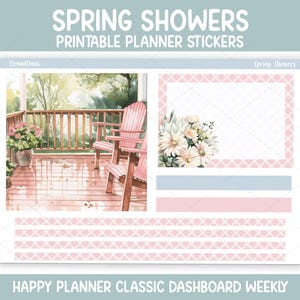 Weekly stickerkit Spring Showers voor klassieke Happy Planner-dashboardlay-out (afdrukbaar)