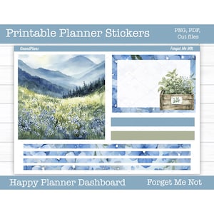 Adesivi stampabili per planner, kit di adesivi settimanali &quot;Non ti scordar di me&quot;, layout dashboard Happy Planner, adesivi per dashboard, file di taglio, PNG Cricut