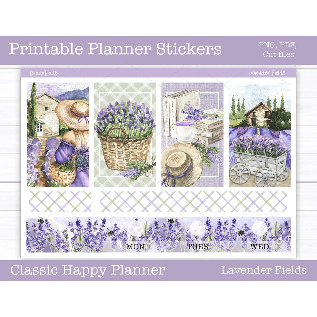 Printable Planner Stickers, Lavender Fields Weekly Sticker Kit, Happy ...