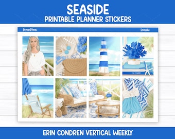 Pegatinas para agendas con temática playera / Kit semanal imprimible para agendas Erin Condren y Vertical Planners