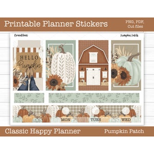 Stickers agenda imprimable automne, kit d'autocollants hebdomadaires, citrouille, joyeux agenda, couper des fichiers, Cricut PNG