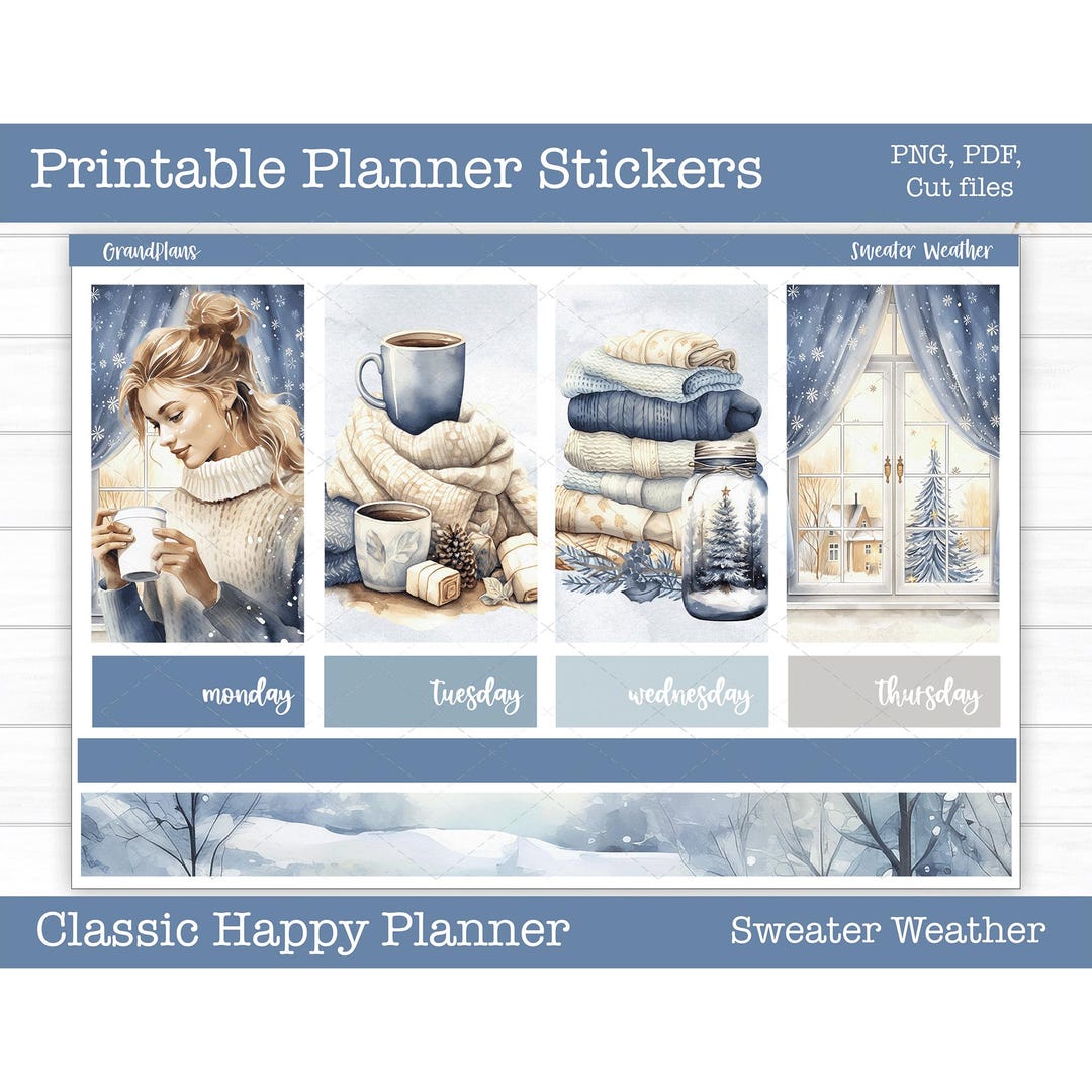 Winter Printable Planner Stickers, Weekly Sticker Kit, Sweater Weather ...