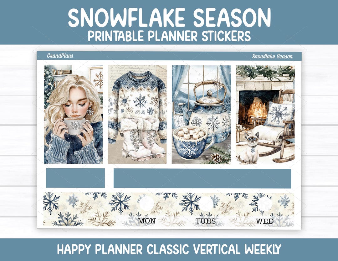Snowflake Season Printable Planner Stickers | Winter Weekly Kit for the ...