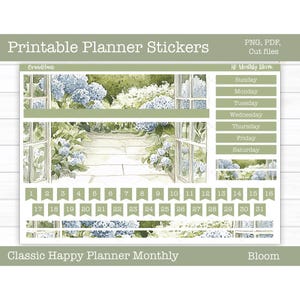 Printable Planner Stickers, Bloom Monthly Sticker Kit, Classic Happy Planner, Cut Files, Cricut PNG