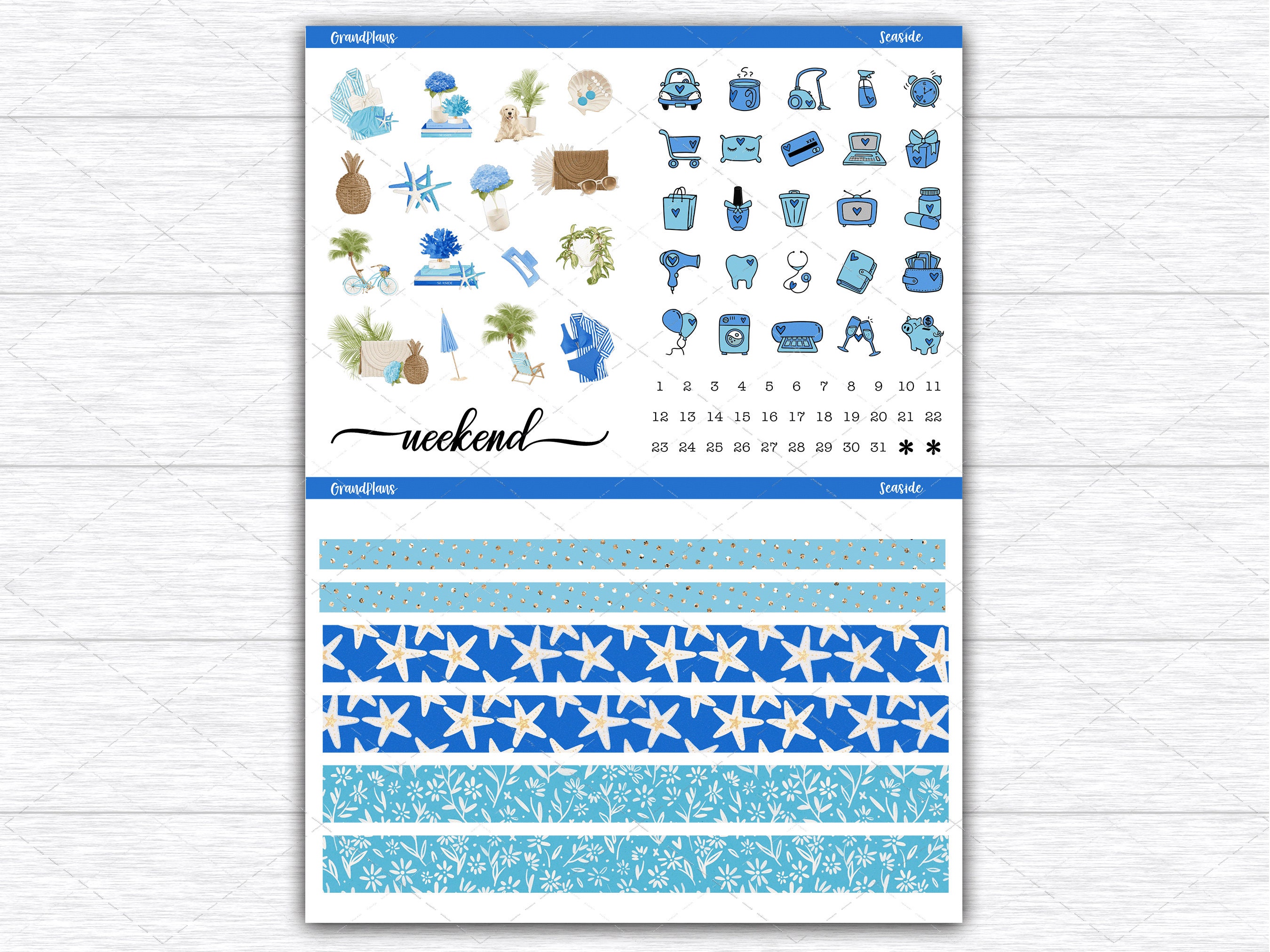 Seaside Planner Stickers | Printable Weekly Kit for Erin Condren and ...
