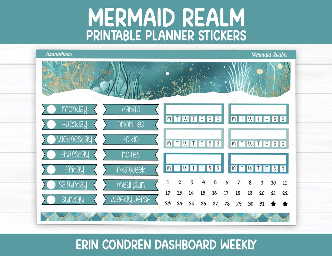 Mermaid Realm Weekly Sticker Kit for Erin Condren Dashboard Planner ...