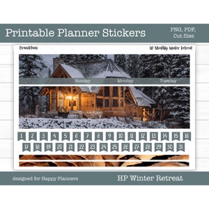 Afdrukbaar maandpakket Happy planner, plannerstickers, winter, digitale stickers, fotostickers, gesneden bestanden, Cricut, png, winterretraite