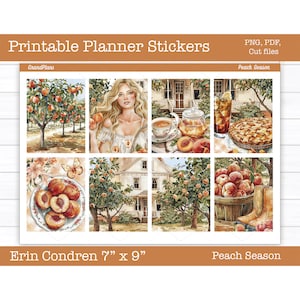 Printable Planner Stickers, Peach Season Weekly Sticker Kit, Erin Condren Stickers, Vertical Stickers, Cut Files, Cricut PNG