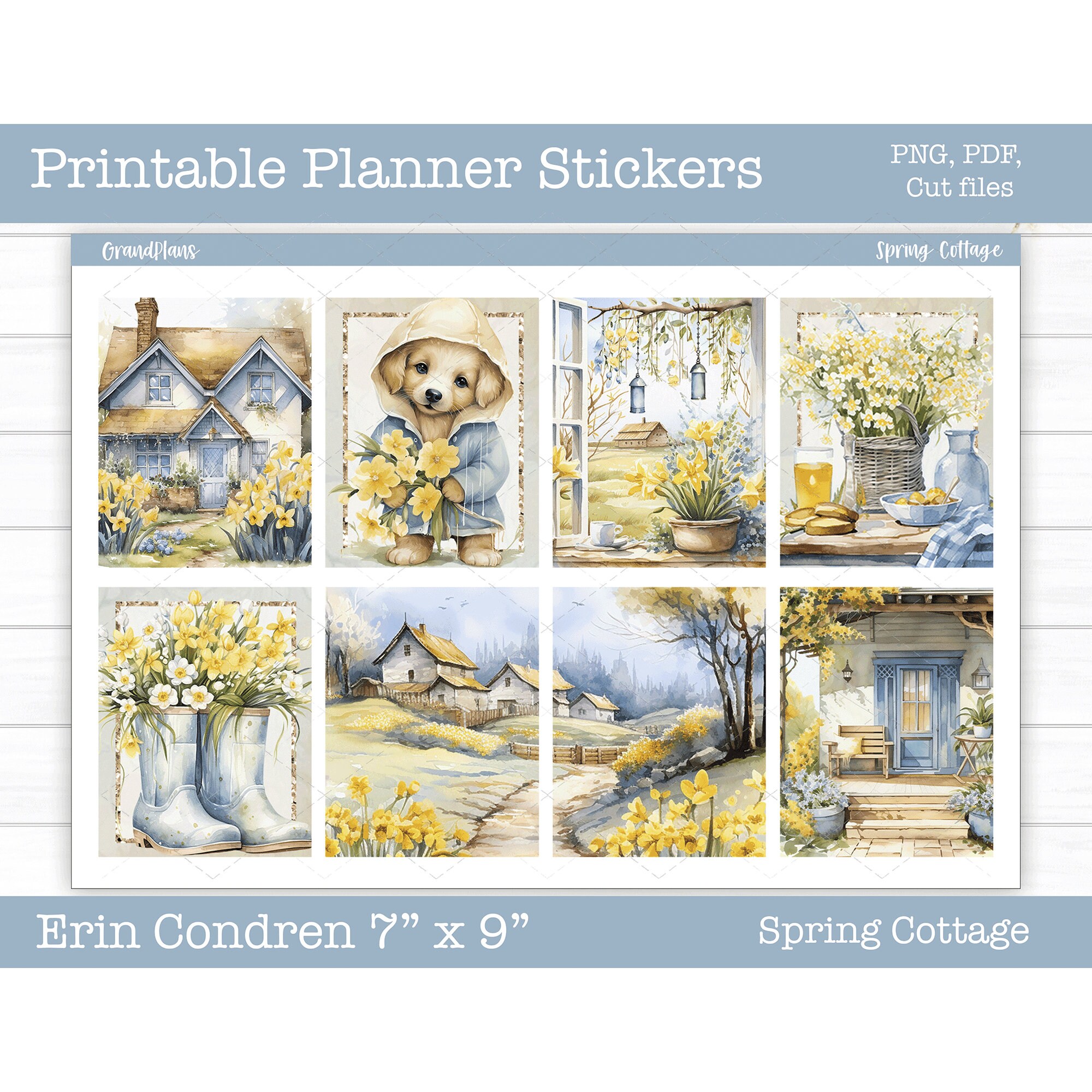 Printable Planner Stickers, Spring Cottage Weekly Sticker Kit, Erin Condren Stickers, Vertical Planner, Cut Files, Cricut PNG