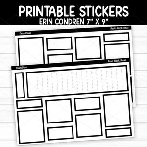 Kit básico de pegatinas semanales de cajas negras para Erin Condren y agendas verticales (imprimible)