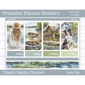 Printable Planner Stickers, Lake Day Weekly Sticker Kit, Happy Planner, Summer, Cut Files, Cricut PNG