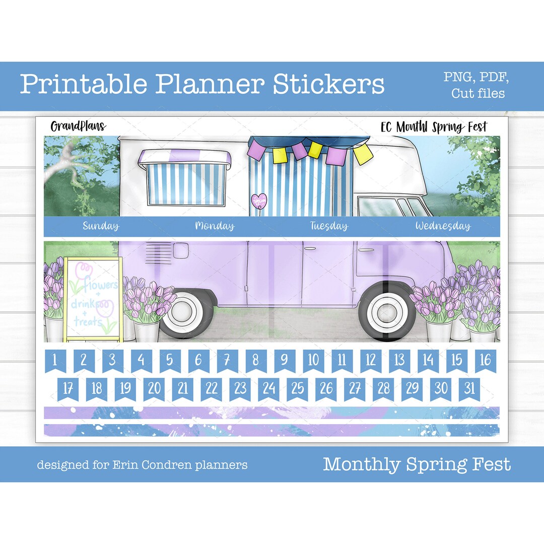 Printable Erin Condren Monthly Kit, Planner Stickers, Spring, Digital ...
