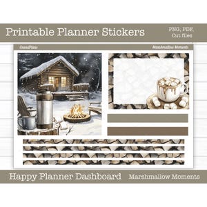 Adesivi stampabili per planner, momenti di marshmallow, kit settimanale, layout dashboard Happy Planner, adesivi per dashboard, file di taglio, PNG Cricut