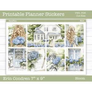 Printable Planner Stickers,  Bloom Weekly Sticker Kit, Erin Condren Planner Stickers, Vertical Sticker Kit, Cut File, Cricut PNG