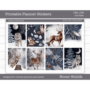 Winter Printable Planner Stickers, Winter Wildlife Weekly Sticker Kit, Erin Condren Planner Stickers, Vertical Planner, Cut File, Cricut PNG