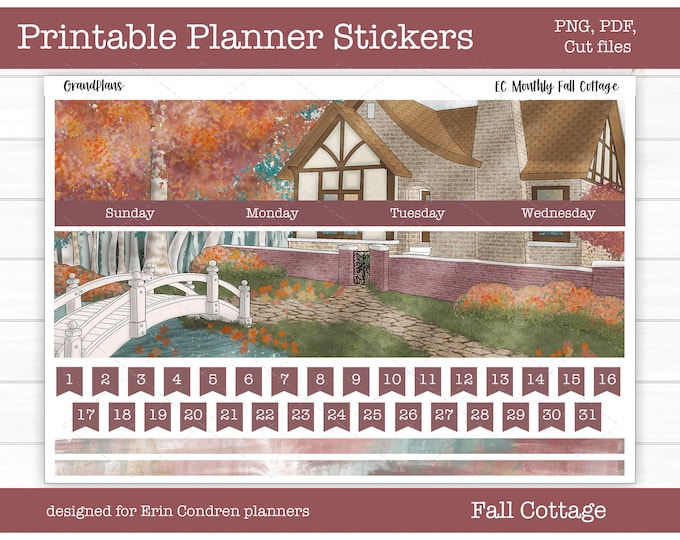 Printable Erin Condren Monthly Planner Sticker Kit - Fall Cottage ...