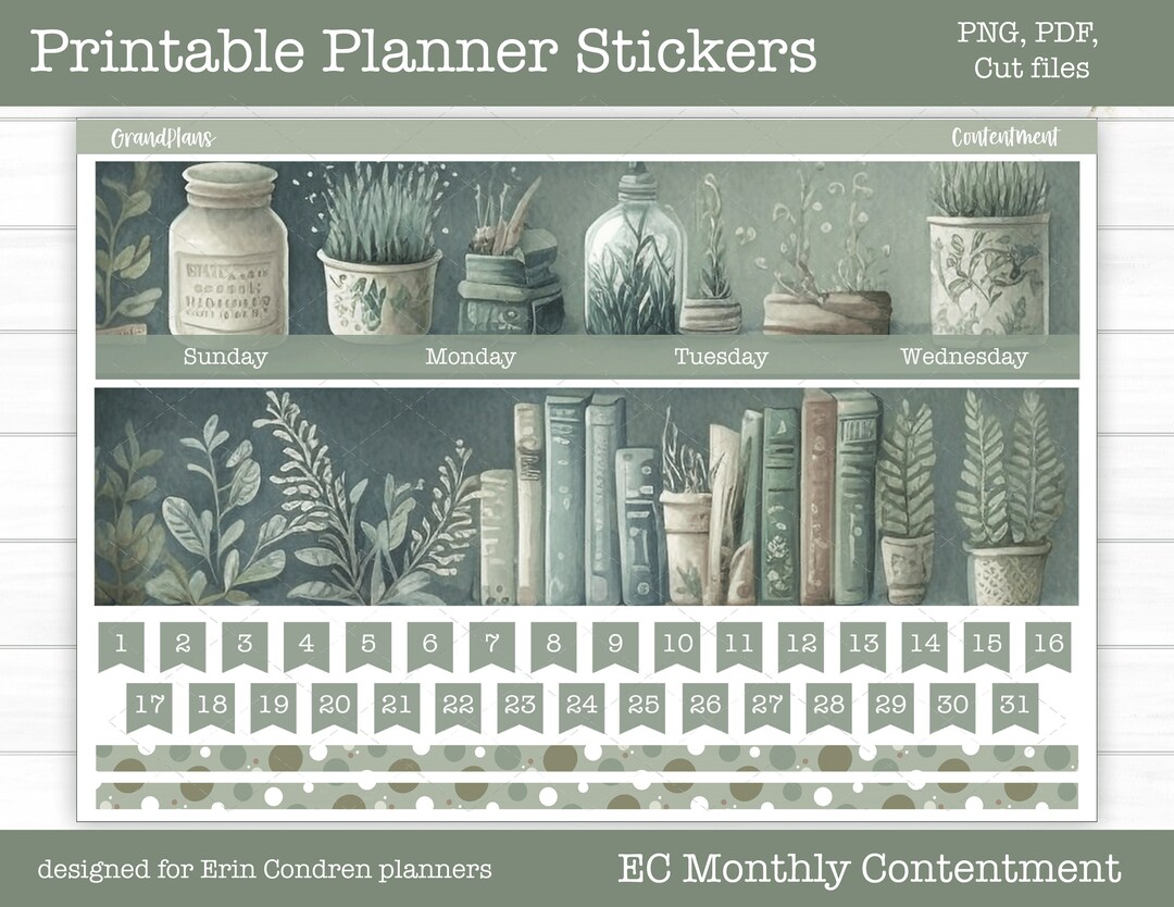 Printable Erin Condren Monthly Kit Bookish Stickers Digital - Etsy