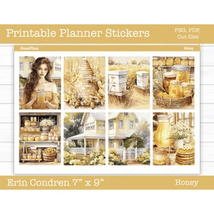 Printable Planner Stickers, Honey Weekly Sticker Kit, Erin Condren Planner Stickers, Vertical Sticker Kit, Cut File, Cricut PNG