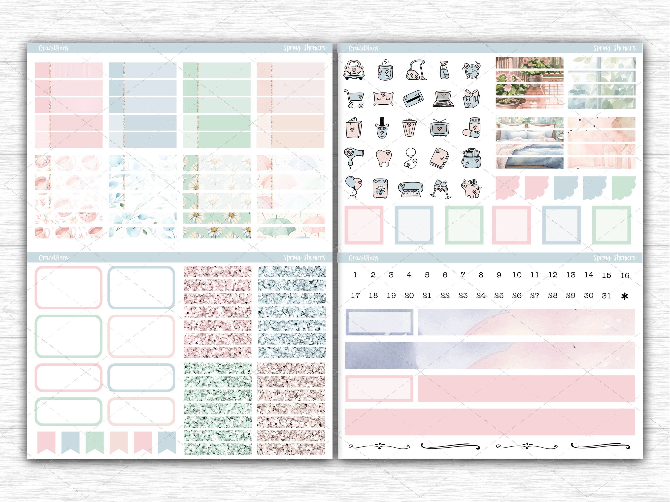 Spring Showers Weekly Sticker Kit for Erin Condren & Vertical Planners ...