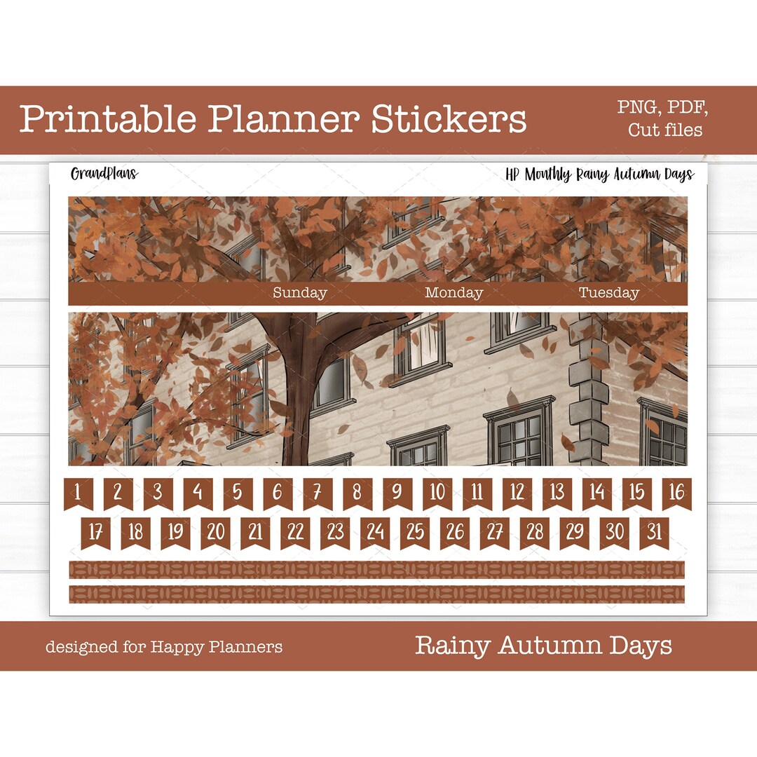 Printable Happy Planner Monthly Kit, Planner Stickers, Fall, Digital ...
