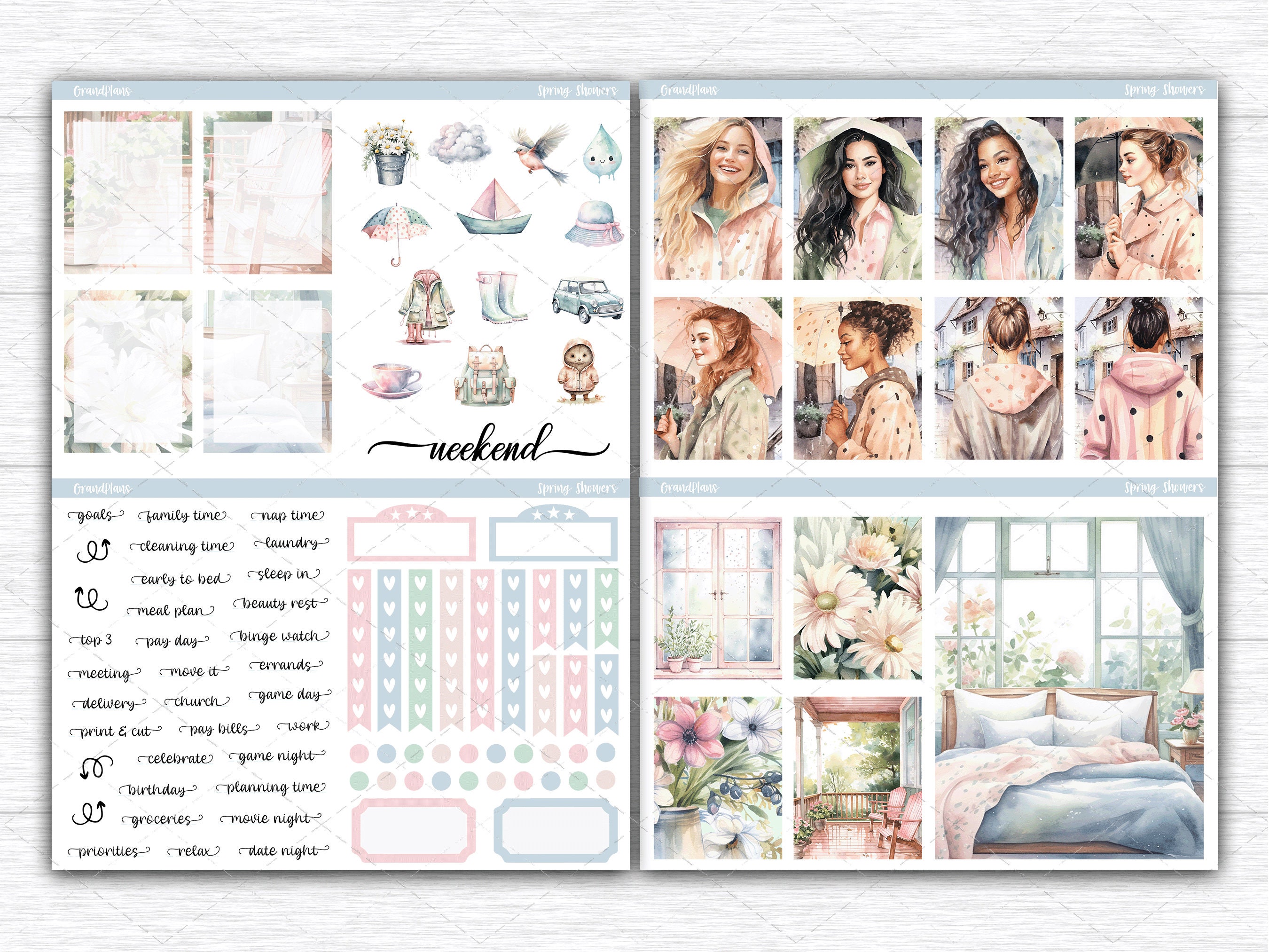 Spring Showers Weekly Sticker Kit for Erin Condren & Vertical Planners ...