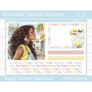 Adesivi stampabili per planner, kit di adesivi settimanali Bubbly Spring, layout dashboard Happy Planner, adesivi per dashboard, file di taglio, Cricut PNG
