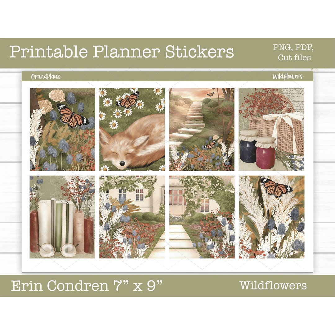 Floral Printable Planner Stickers, Wildflowers Weekly Sticker Kit, Erin ...