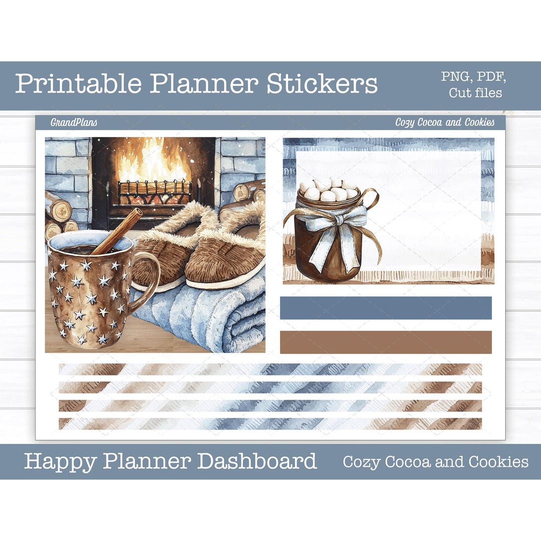 Printable Planner Stickers, Cozy Cocoa and Cookies, Weekly Sticker Kit ...