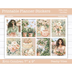 Printable Planner Stickers, Peachy Vibes Weekly Sticker Kit, Erin Condren Planner Stickers, Vertical Sticker Kit, Cut File, Cricut PNG