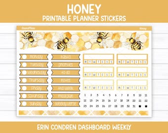 Honey Weekly Sticker Kit für Erin Condren Dashboard Planner (druckbar)