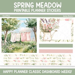 Spring Meadow Weekly Sticker Kit for Classic Happy Planner Dashboard Layout (Printable)