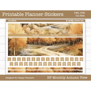 Druckbares Happy Planner Monthly Sticker Kit, Planeraufkleber, vertikales Sticker Kit, Cut Files, Cricut PNG, Herbstansicht
