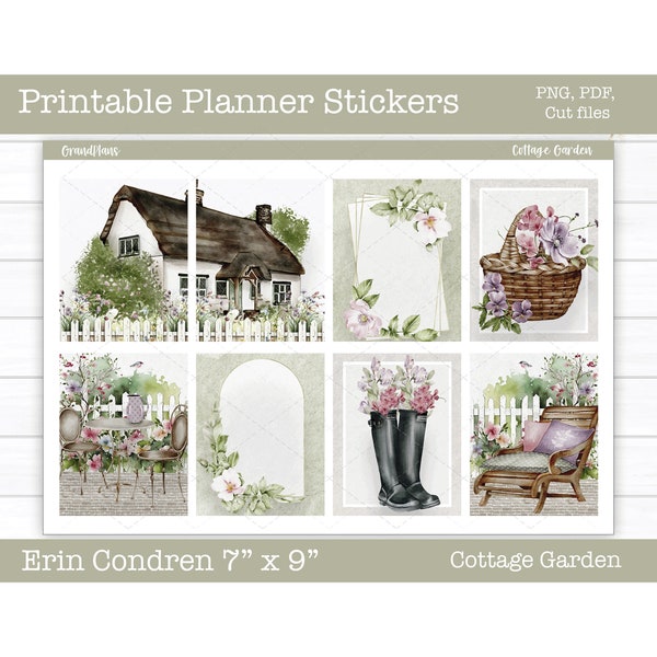 Printable Planner Stickers, Weekly Sticker Kit, Spring, EC Stickers, Florals,  Digital Stickers, Cut Files, Cricut PNG, Cottage Garden