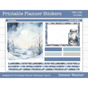 Printable Planner Stickers, Sweater Weather Weekly Sticker Kit, Winter Stickers, Happy Planner Dashboard Layout, Cut Files, Cricut PNG