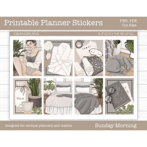 Druckbare Aufkleber, Sonntag Morgen wöchentlich Aufkleber, Erin Condren, vertikale Aufkleber, Cut Files, Cricut PNG